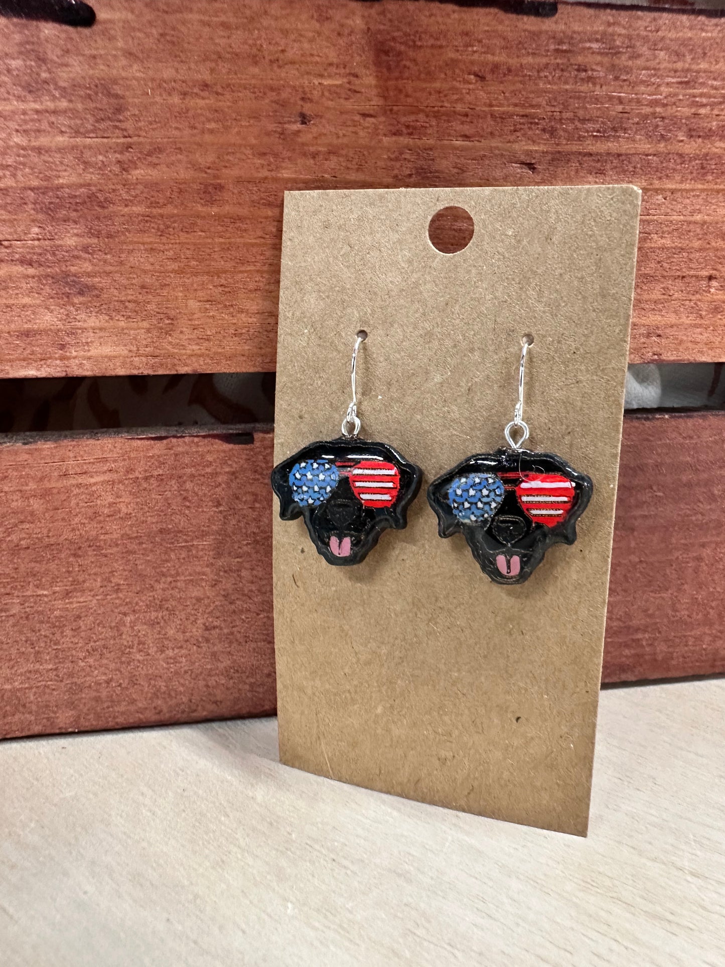 Black lab handmade earrings with sunglasses