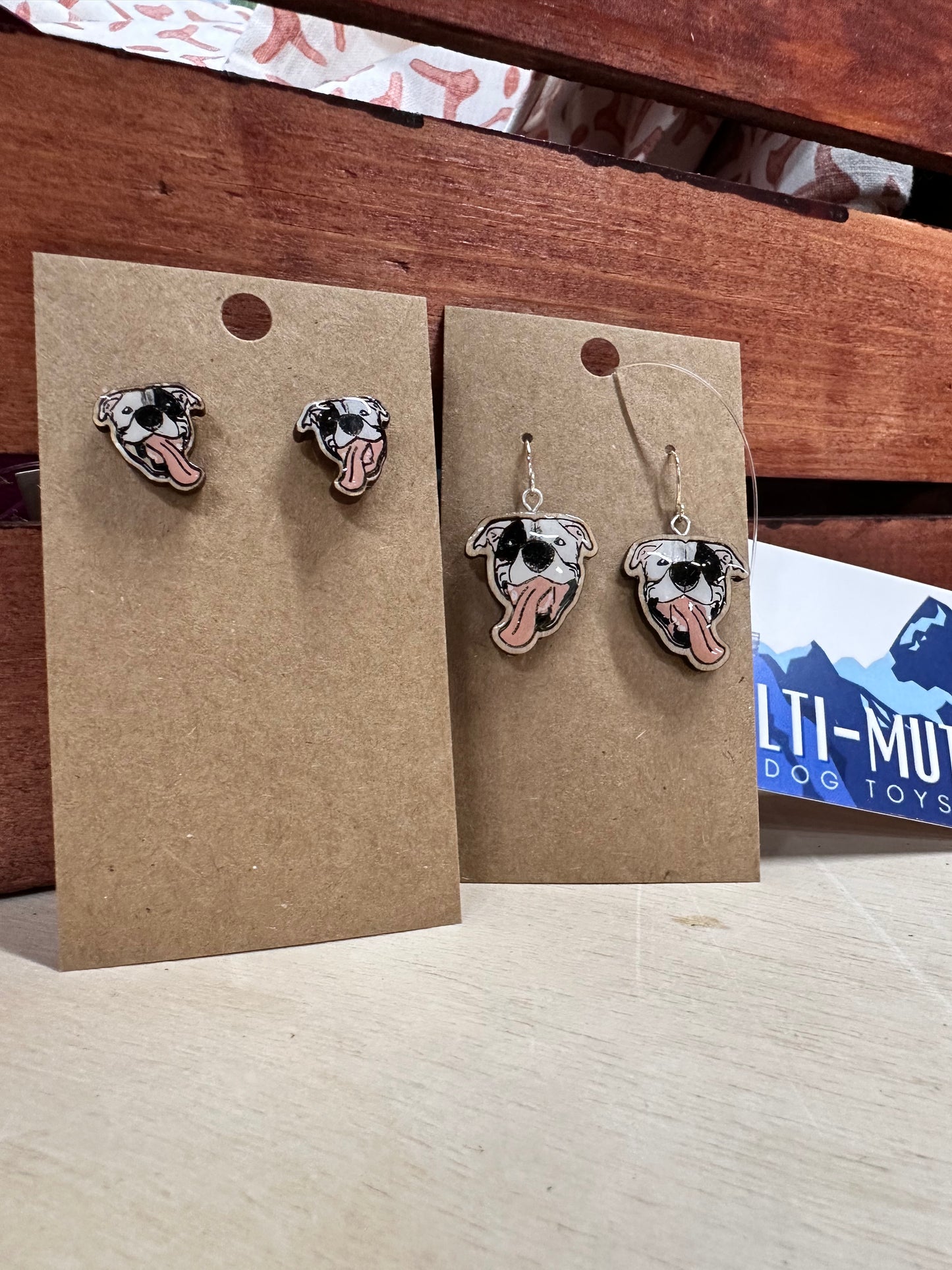 Pit Mix with tongue hanging Earrings