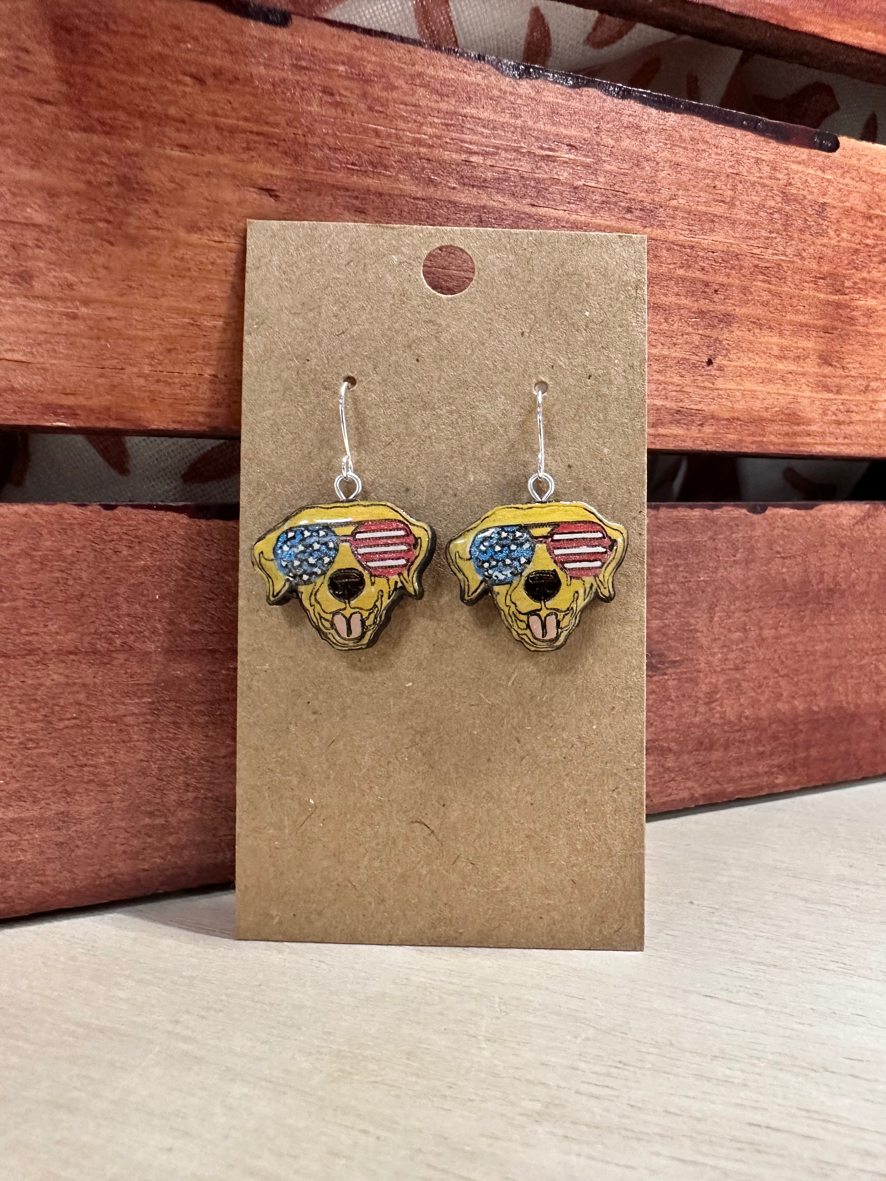Handmade lab earrings with murica sunnies