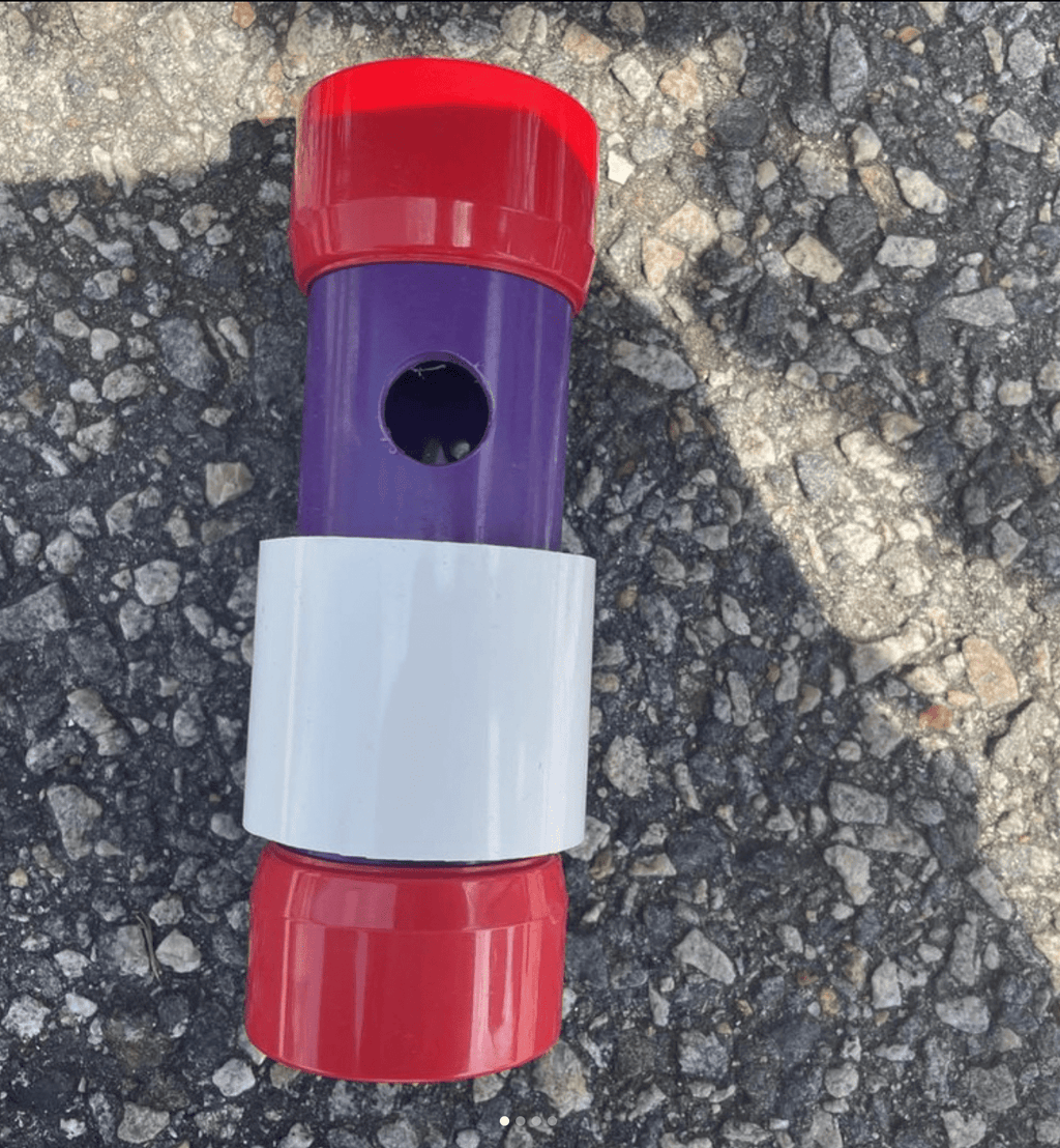 small snout roller in purple with red caps
