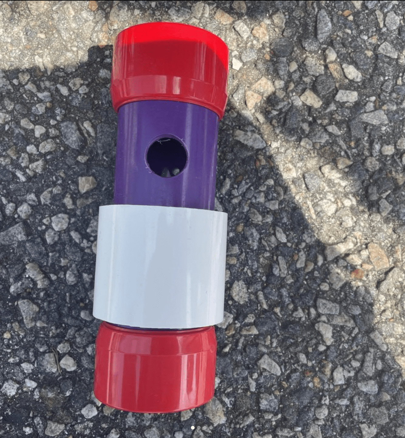 small snout roller in purple with red caps
