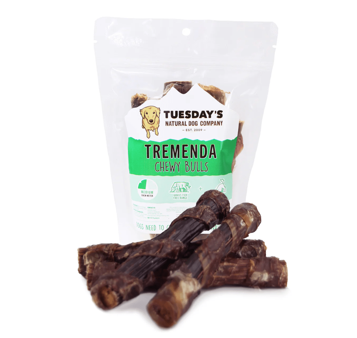 Tuesday's Natural Dog Co. 6" Tremenda Chewy Bulls 4pk - Ulti-Mutt Toys