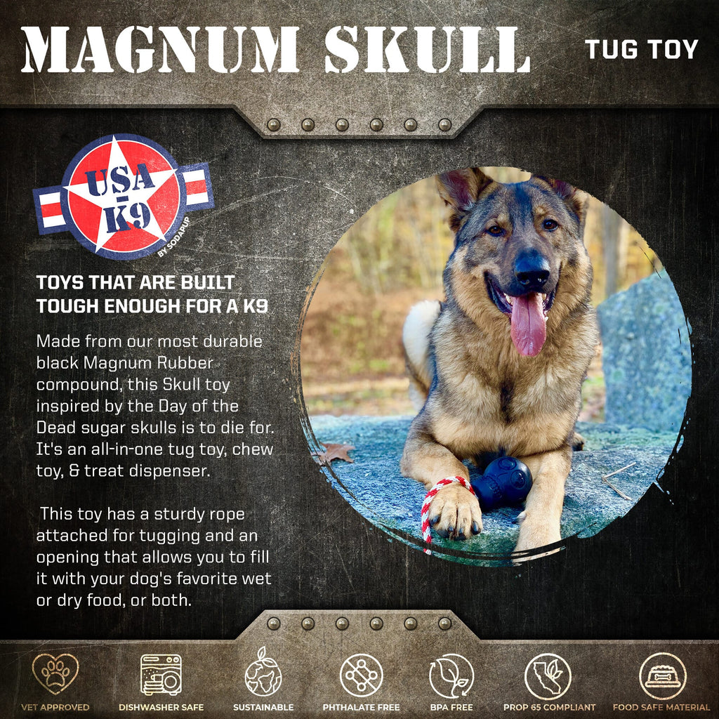 USA-K9 Magnum Skull - Black Magnum Rubber Chew Toy for Extreme Chewers | USA Made - Ulti-Mutt Toys