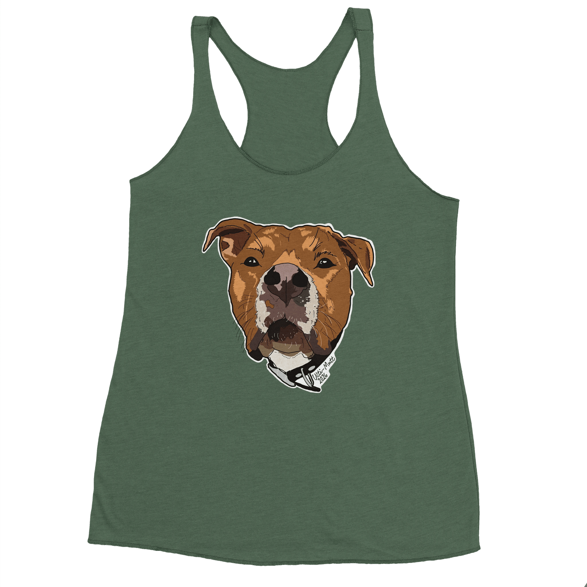 Women's Racerback Tank Top with hand drawn pitbull  | Next Level 6733 - Ulti-Mutt Toys